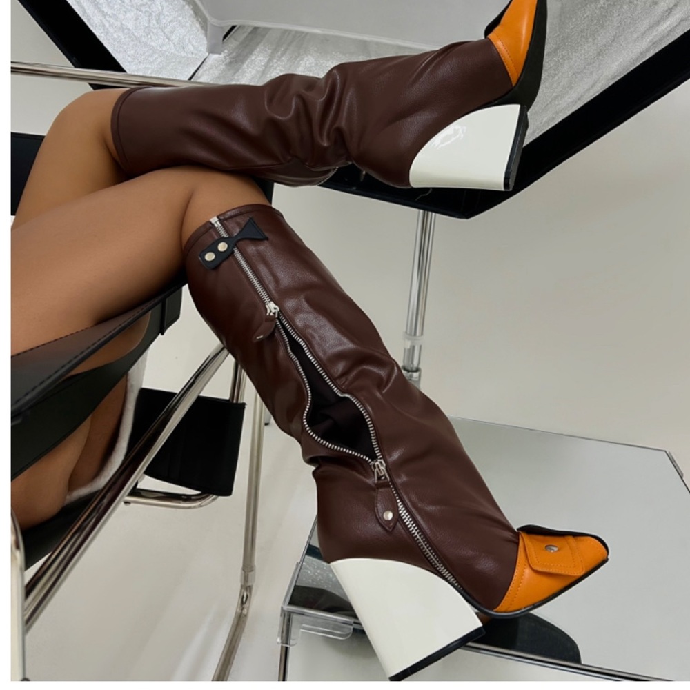 ZIP LEATHER KNEE HIGH BOOTS